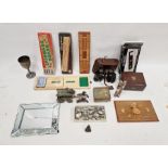 Pair of Optinor binoculars in leather case, two cigars Cristales and another, cribbage sets, a