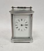 White metal five-glass carriage clock with brass two plate movement, 14cm