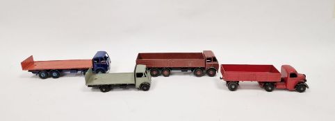 Four vintage Dinky playworn diecast model cars to include Supertoys No.513 Guy Tailboard lorry- grey