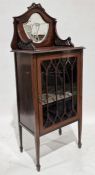 Edwardian inlaid mahogany display cabinet, the raised arched back with shaped mirror plate, ribbon