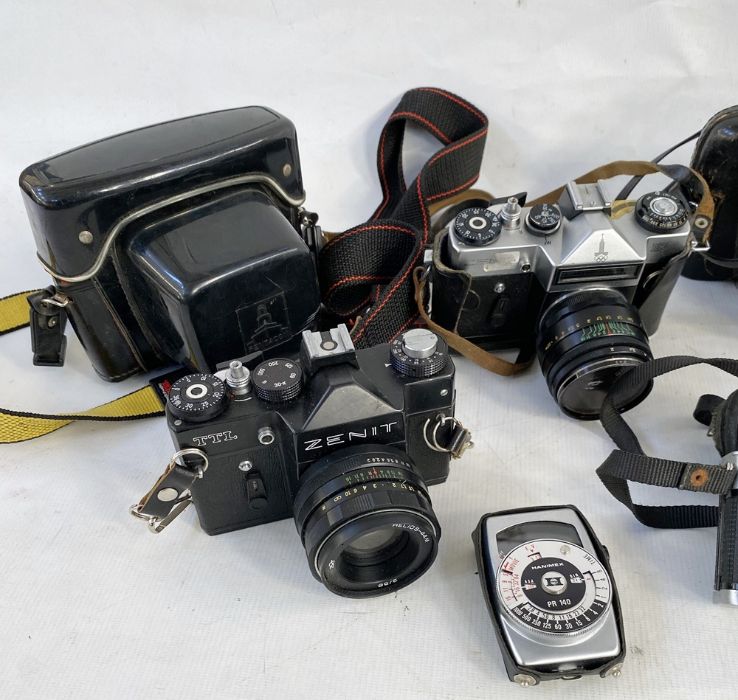 Zenit EM camera, cased, a Contax 139 quartz camera with Yashica lens, a Canon Pellix camera, no. - Image 2 of 11