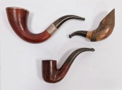 Three various pipes, one with a silver collar and silver rim, both marked and initialled 'WHC' (3)