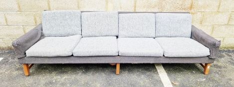 Mid to late 20th century black and grey upholstered four-seater sofa
