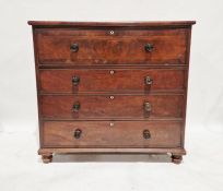 Victorian mahogany chest of four long drawers with mother-of-pearl escutcheons, turned wooden
