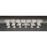 Set of seven late Georgian wine glasses with engraved decoration, 9.5cm high approx. and a set of