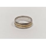 9ct gold and silver banded ring, line engraved, marked to the inside 375 and 925, 5.5g total