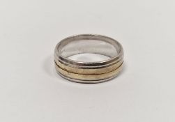 9ct gold and silver banded ring, line engraved, marked to the inside 375 and 925, 5.5g total