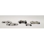 Five Dinky playworn diecast model Racing cars to include 23D Auto-union Racing car - silver body,