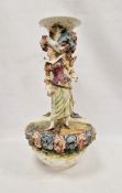 Early 20th century continental ceramic centrepiece adorned with a large depiction of a lady in