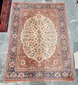 Super Taj cream ground rug with floral field enclosed by floral spandrels, multiple floral borders
