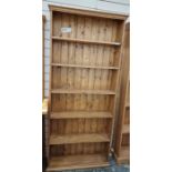 Pine six-tier open bookcase, 186cm high x 83cm wide x 19.5cm deep