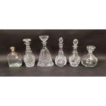 Royal Doulton bell shaped decanter, a clear glass decanter engraved 'Labor Omnia Vincit', and others