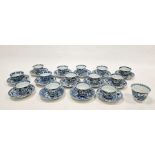 Collection of blue and white Chinese porcelain tea bowls and saucers, comprising 15 bowls and 14