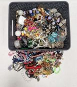 Large quantity of costume jewellery to include beaded necklaces, a perfume bottle, etc (1 box)