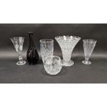 Royal Doulton clear glass bowl, 11m high approx. an amethyst glass decanter with twist relief,