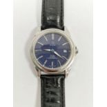 Omega De Ville automatic chronometer wristwatch on black leather and stainless steel strap (strap