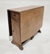 20th century oak drop-leaf table with drawer and cupboard, 75.5cm high x 91cm long x 33cm wide (