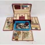 Three boxes of assorted costume jewellery viz:- two jewellery boxes and another plastic box (3)