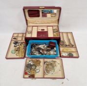 Three boxes of assorted costume jewellery viz:- two jewellery boxes and another plastic box (3)