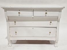 White painted chest of two short and two long drawers, 84cm high x 109cm wide x 58.5cm deep