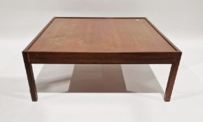 Mid to late 20th century square teak coffee table on straight supports, 37.5cm high x 97cm wide