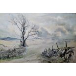 Kenneth Mortimer (20th century) Watercolour and pastel "Lone Tree, Bodmin Moor", signed lower