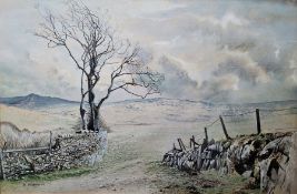 Kenneth Mortimer (20th century) Watercolour and pastel "Lone Tree, Bodmin Moor", signed lower