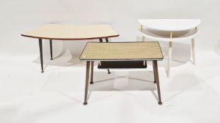 Three mid-20th century tables including melamine-topped and ebonised curved occasional table, in