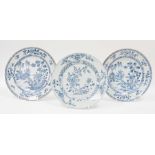 Chinese porcelain plate with underglaze blue peonie decoration and brocade border and a pair of