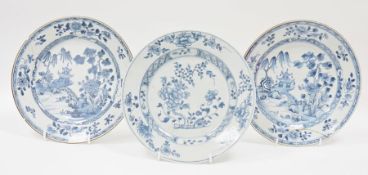 Chinese porcelain plate with underglaze blue peonie decoration and brocade border and a pair of