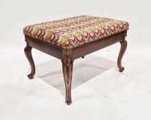 19th century rosewood upholstered rectangular stool on cabriole supports, 46cm high x 71cm wide x