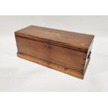 Stained wood initialled tool/blanket chest, rectangular with iron drop handles, on plinth base, 37cm