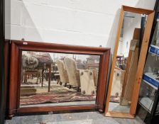 Mahogany rectangular overmantel mirror, 82cm x 107cm and a modern pine rectangular wall mirror (2)