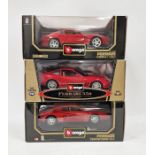 Three boxed Burago 1/18 scale diecast model cars to include Gold Collection cod.3364 Ferrari 550