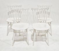 Set of four white painted kitchen dining chairs with rail backs (4)