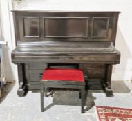 C Bechstein iron-framed upright piano in ebonised case, numbered to interior 57378, with piano stool