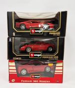 Three boxed Burago 1/18 scale diecast model cars to include cod. 3358 Ferrari 360 Modena (1999),