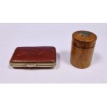 Burr walnut with mother of pearl or abalone inlay to the cover, small canister 4.2 cms h. containing