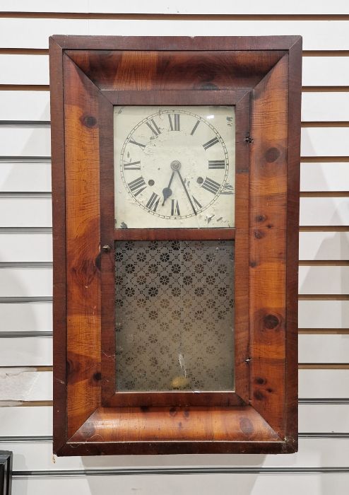 Early 20th century American wall clock, of rectangular form, the squared dial with Roman numerals - Image 2 of 2