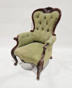Victorian mahogany green upholstered button back armchair Condition ReportCondition is fair