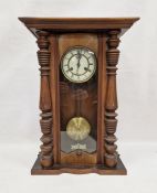 Early 20th century mahogany cased Vienna regulator-style wall clock with turned and fluted