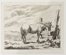 Claesberghem  Etching Horse at feeding trough  After Theodore van Kessel (1620-1693)  Set of six