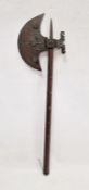 Indian/Persian axe, flowerhead embossed with embossed and damascened blade, 25cm long