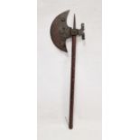 Indian/Persian axe, flowerhead embossed with embossed and damascened blade, 25cm long