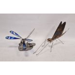 Two recycled metal models, one of a dragonfly and the other a sedgefly, marked 'SAB' for Steve