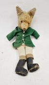 Edith Moody fox teddy bear with green jacket, trousers and boots, labelled to under tail, 36cm long