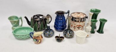 Pair of Royal Doulton vases, no.6224, 16.5cm high, a Royal Chinaworks Worcester ceramic basket,
