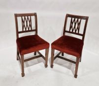 Set of ten nineteenth century oak railback dining chairs with red upholstered stuffover seats (10)