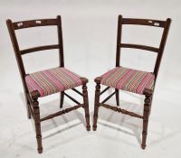 Pair of oak kitchen chairs with striped upholstered seats (2)
