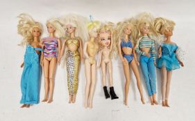 Six Barbies together with a Bratz doll, Disney Tinkerbell doll together with a large collection of